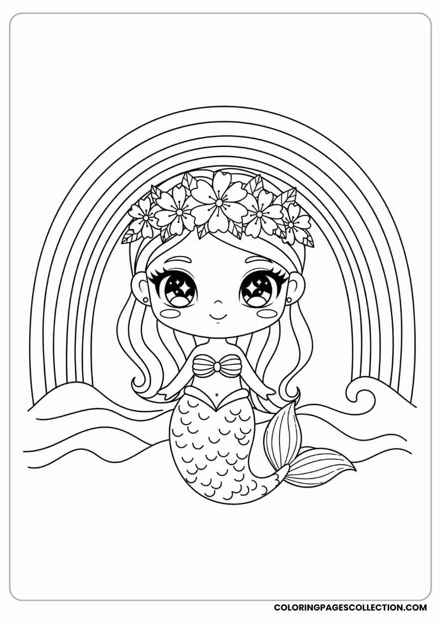 Chibi Mermaid Under a Rainbow