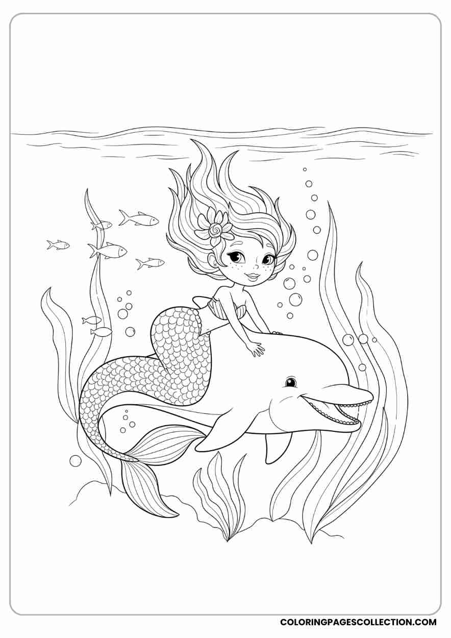Young Mermaid with Starfish and Seahorse