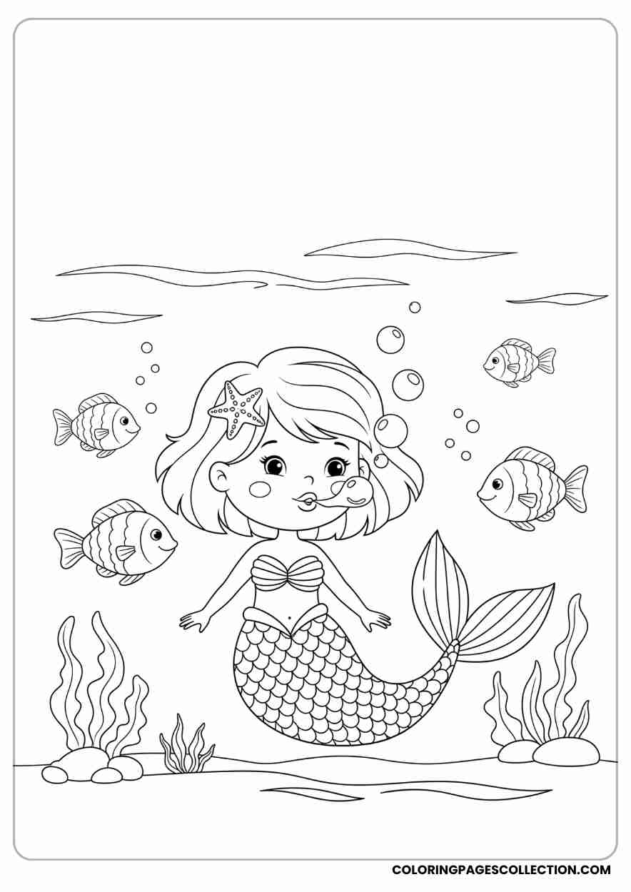 Cartoon Mermaid with Starfish Hair Clip