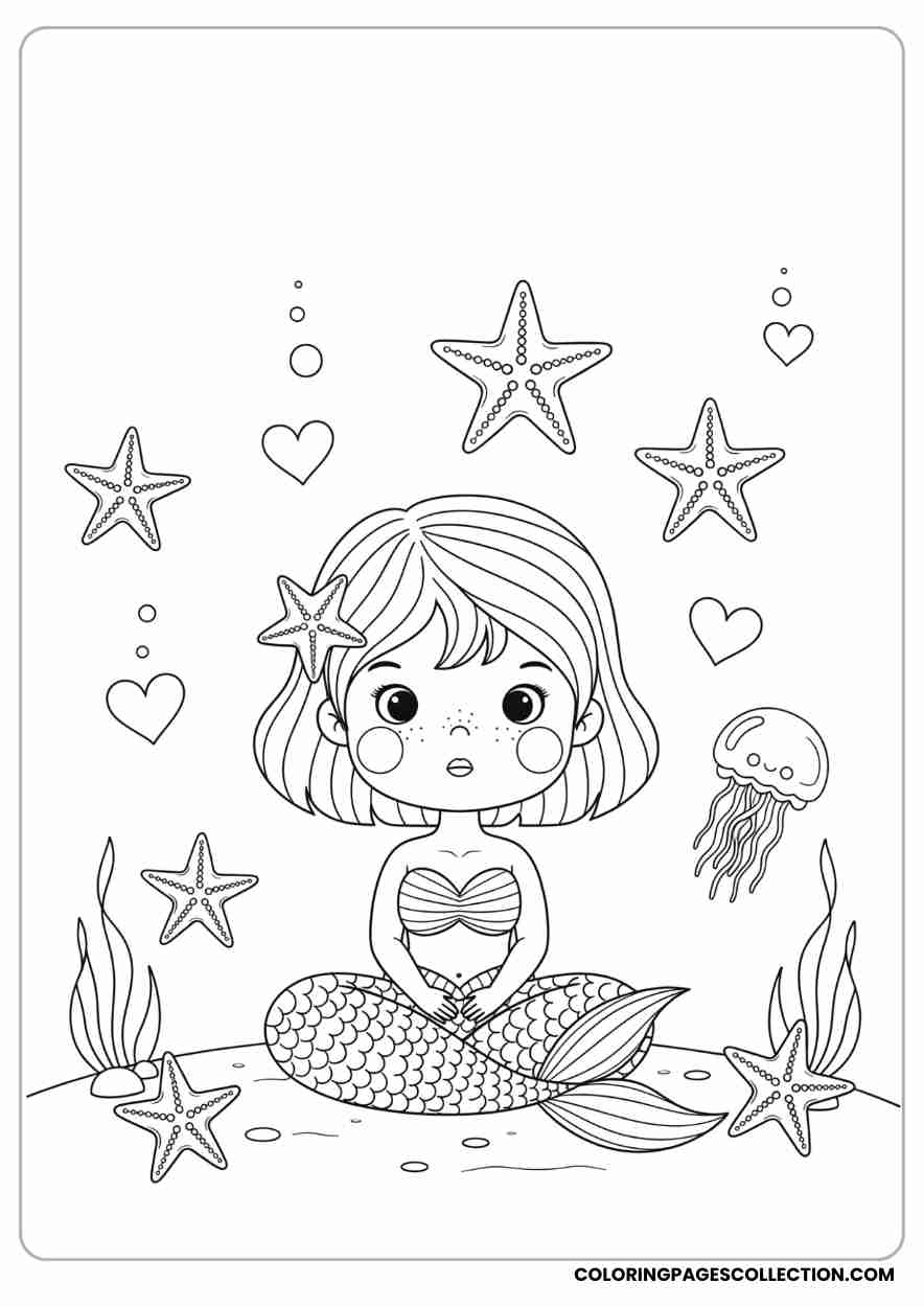 Cute Mermaid with Jellyfish