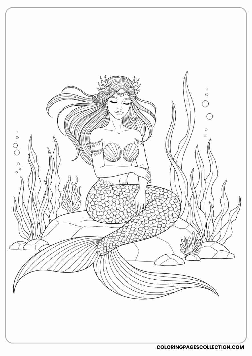 Elegant Mermaid Watching the Horizon