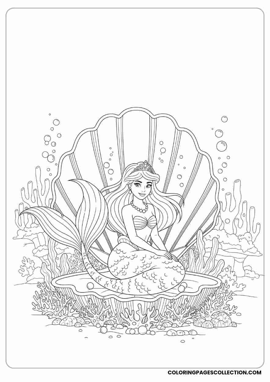 Princess Mermaid in a Giant Seashell