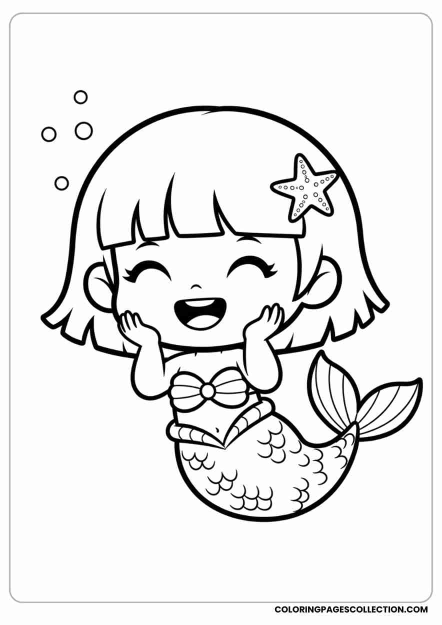 Simple Chibi Mermaid with Starfish Clip