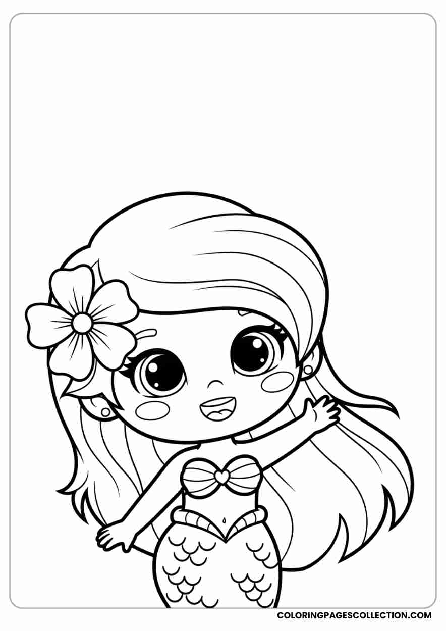 Kawaii Mermaid with Flower in Hair