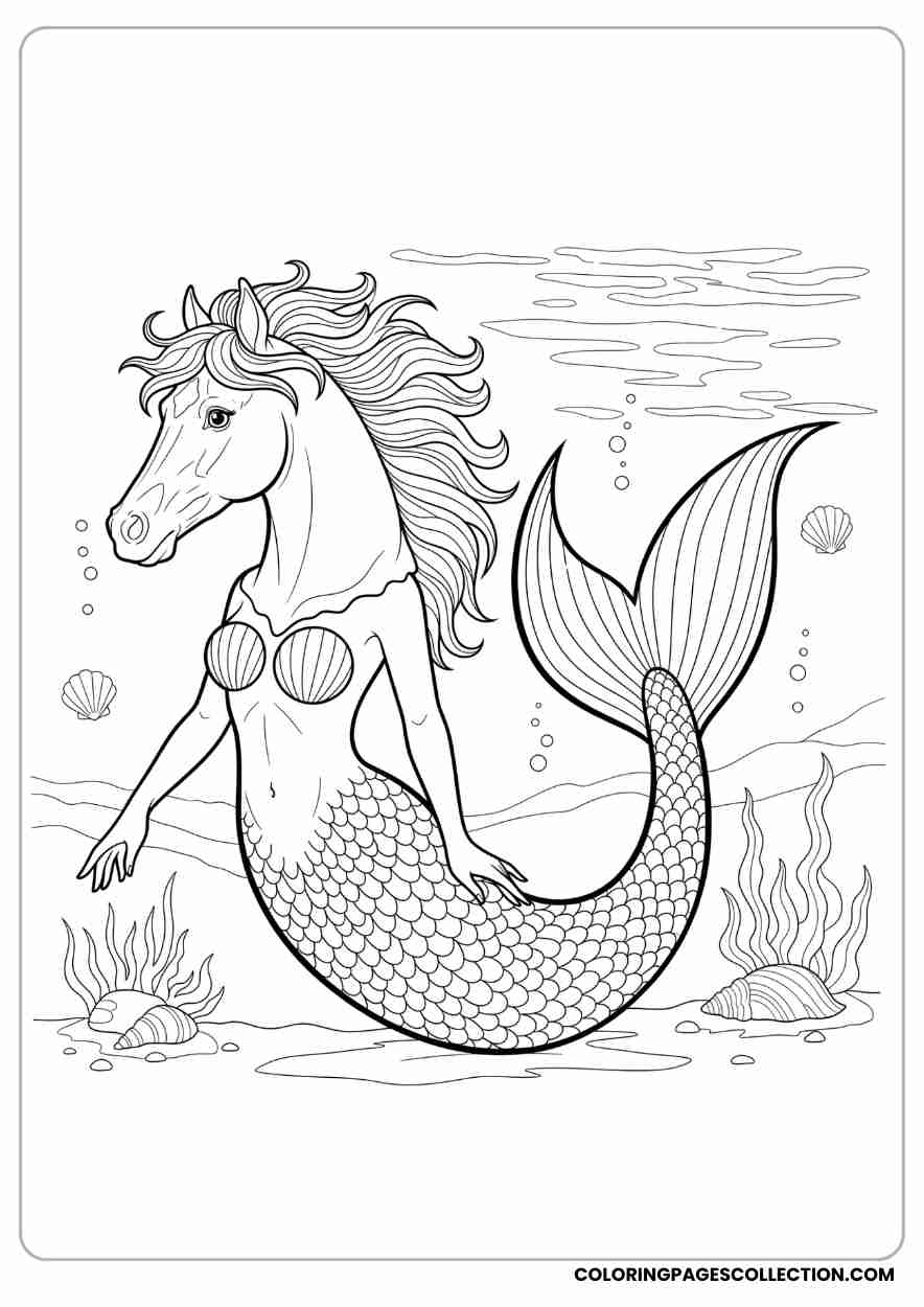 Mermaid-Horse Hybrid with Unicorn Horn