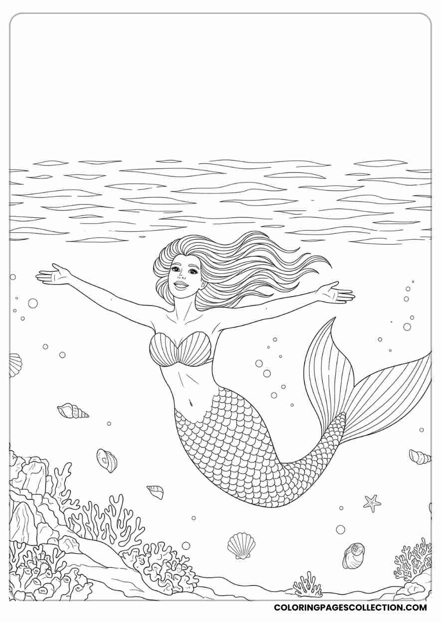 Mermaid Swimming Through Open Sea