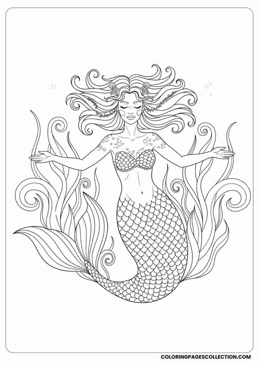 Floating Elegant Mermaid with Shell Hair
