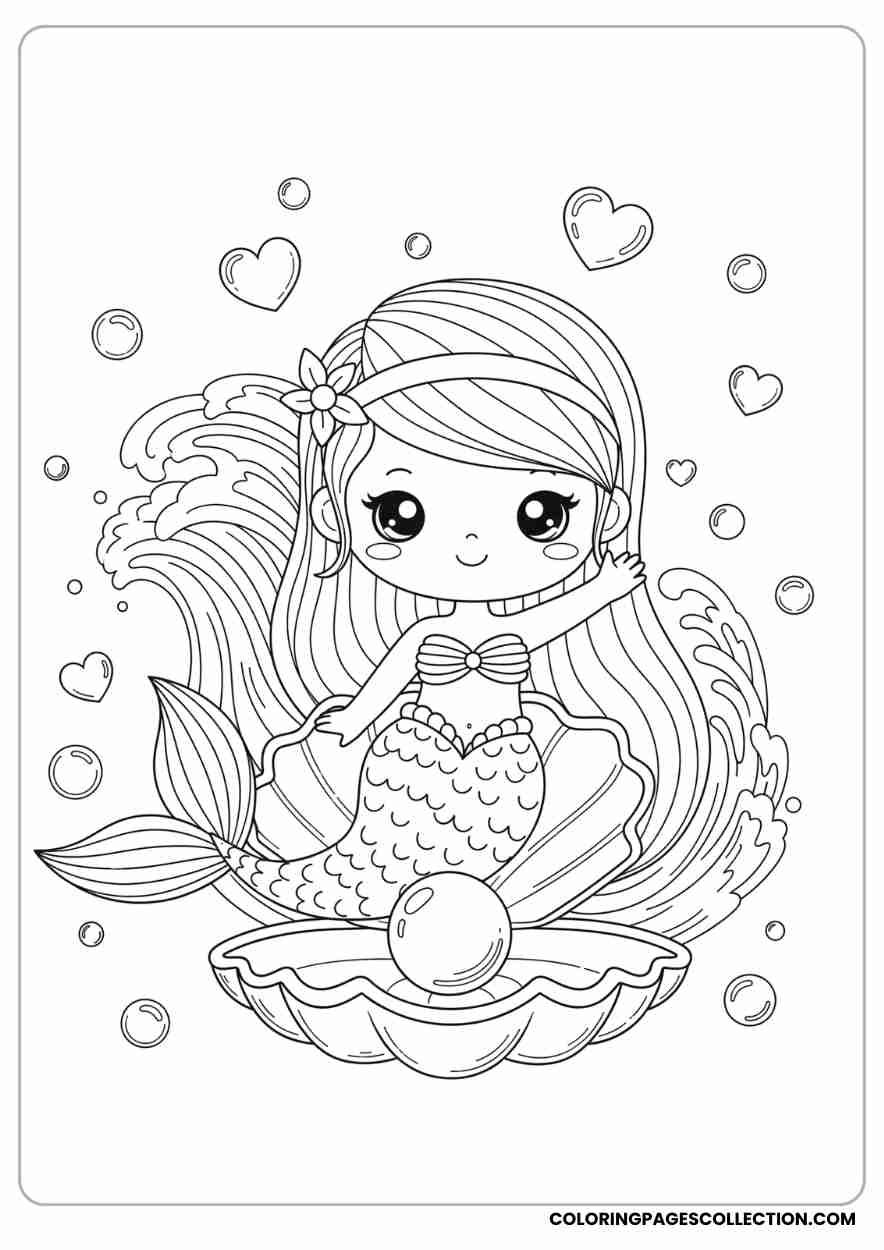 Kawaii Mermaid on a Clam Shell
