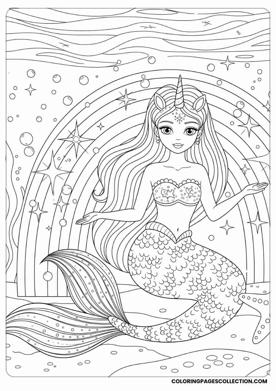 Magical Unicorn-Horn Mermaid