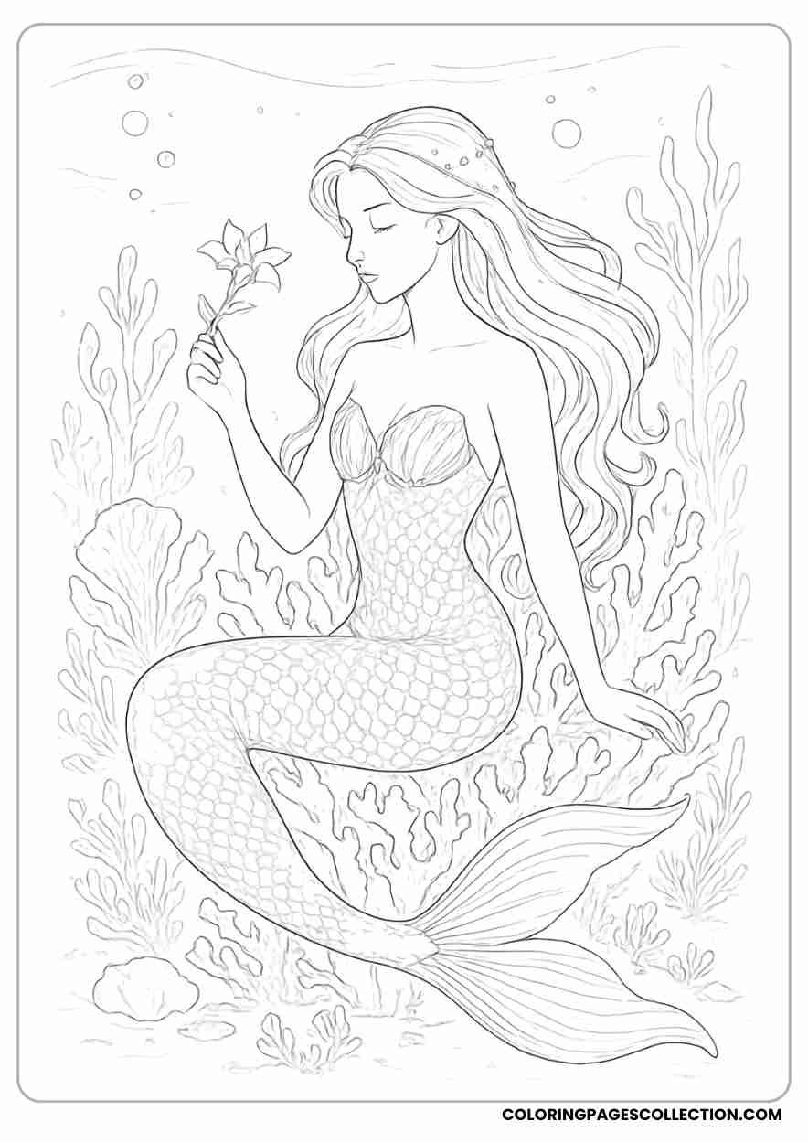 Elegant Mermaid on Coral Throne