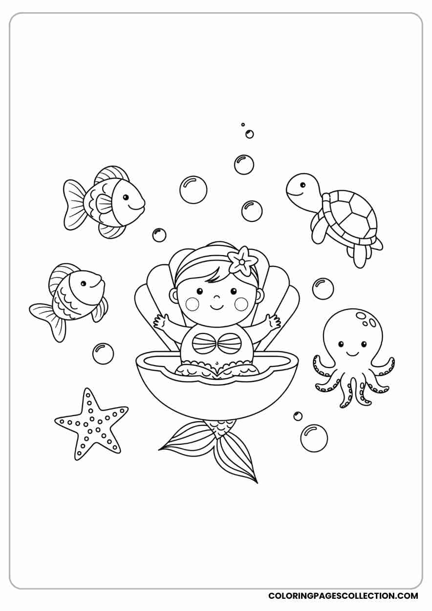 Baby Mermaid in Shell Cradle