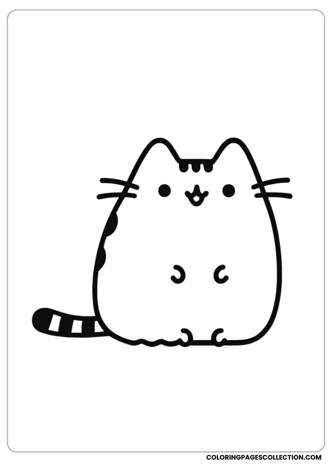 Pusheen sitting happily with tiny whiskers showing coloring page
