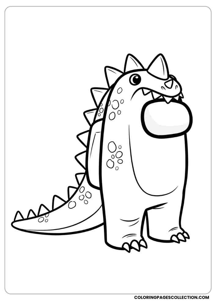 Among Us crewmate in a dinosaur costume with a tail and spikes coloring page, among us coloring pages, among us coloring sheets, among us coloring book