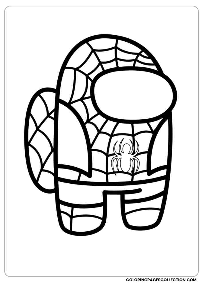 Among Us crewmate dressed as Spider-Man with web designs on the suit coloring page, among us coloring pages, among us coloring sheets, among us coloring book