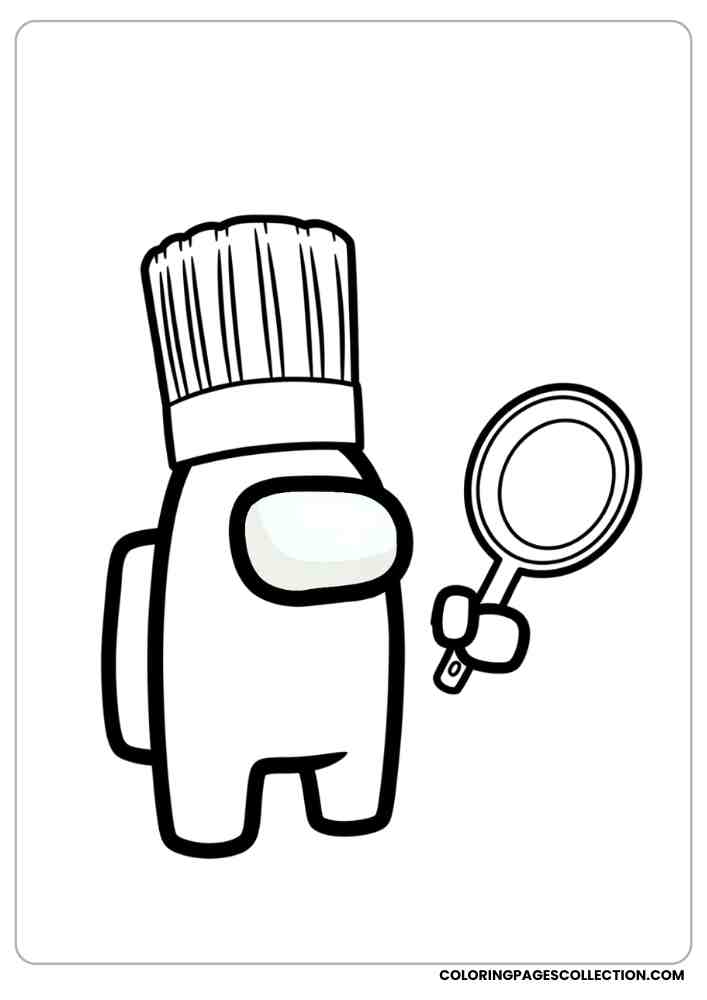 Among Us crewmate wearing a chef hat and holding a frying pan coloring page, among us coloring pages, among us coloring sheets, among us coloring book