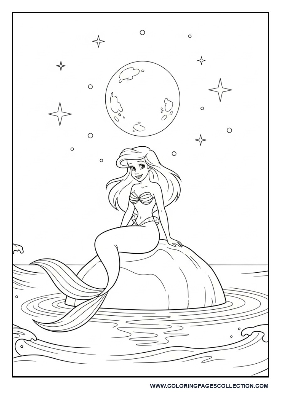Ariel and the Moonlit Ocean