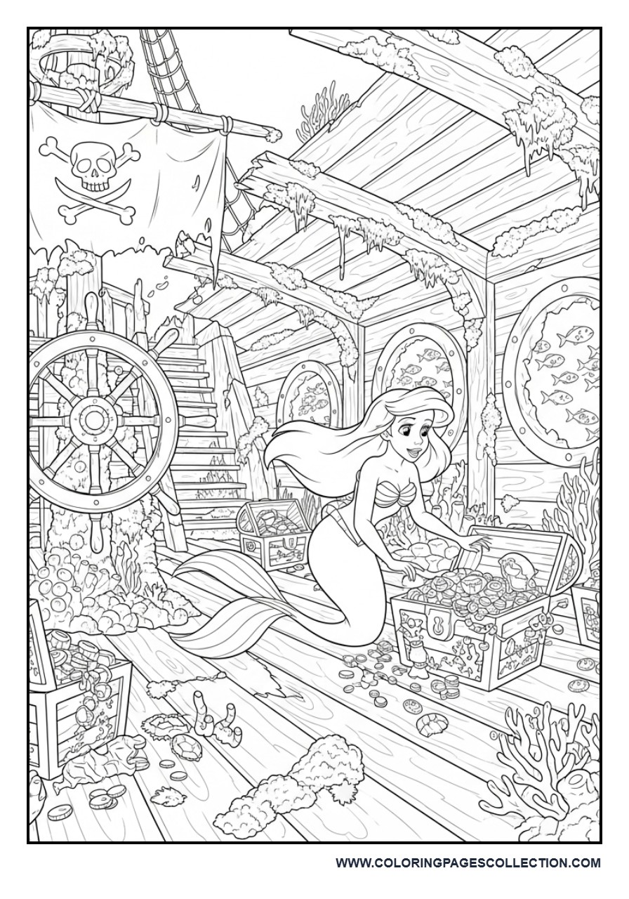 Ariel Exploring a Sunken Pirate Ship
