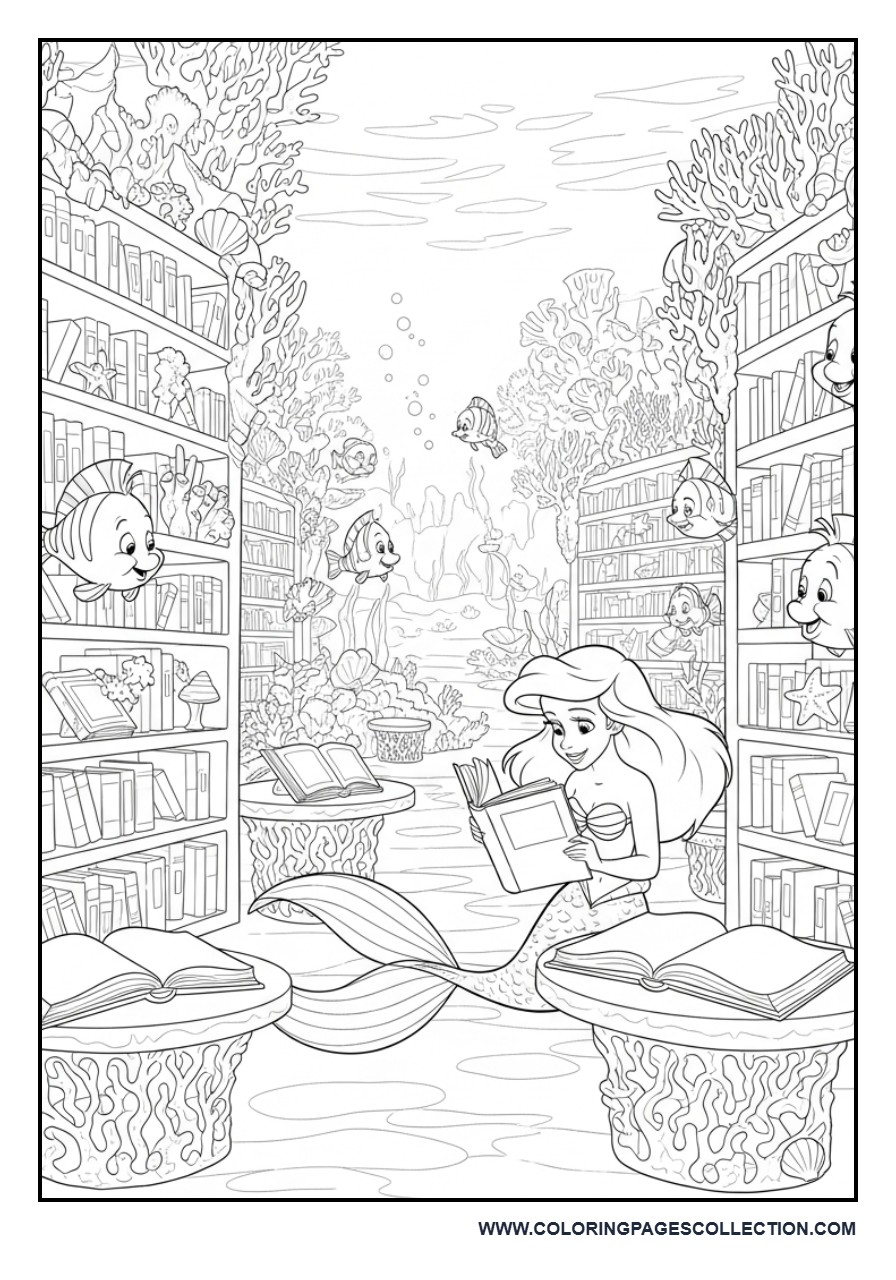 Ariel in an Underwater Library