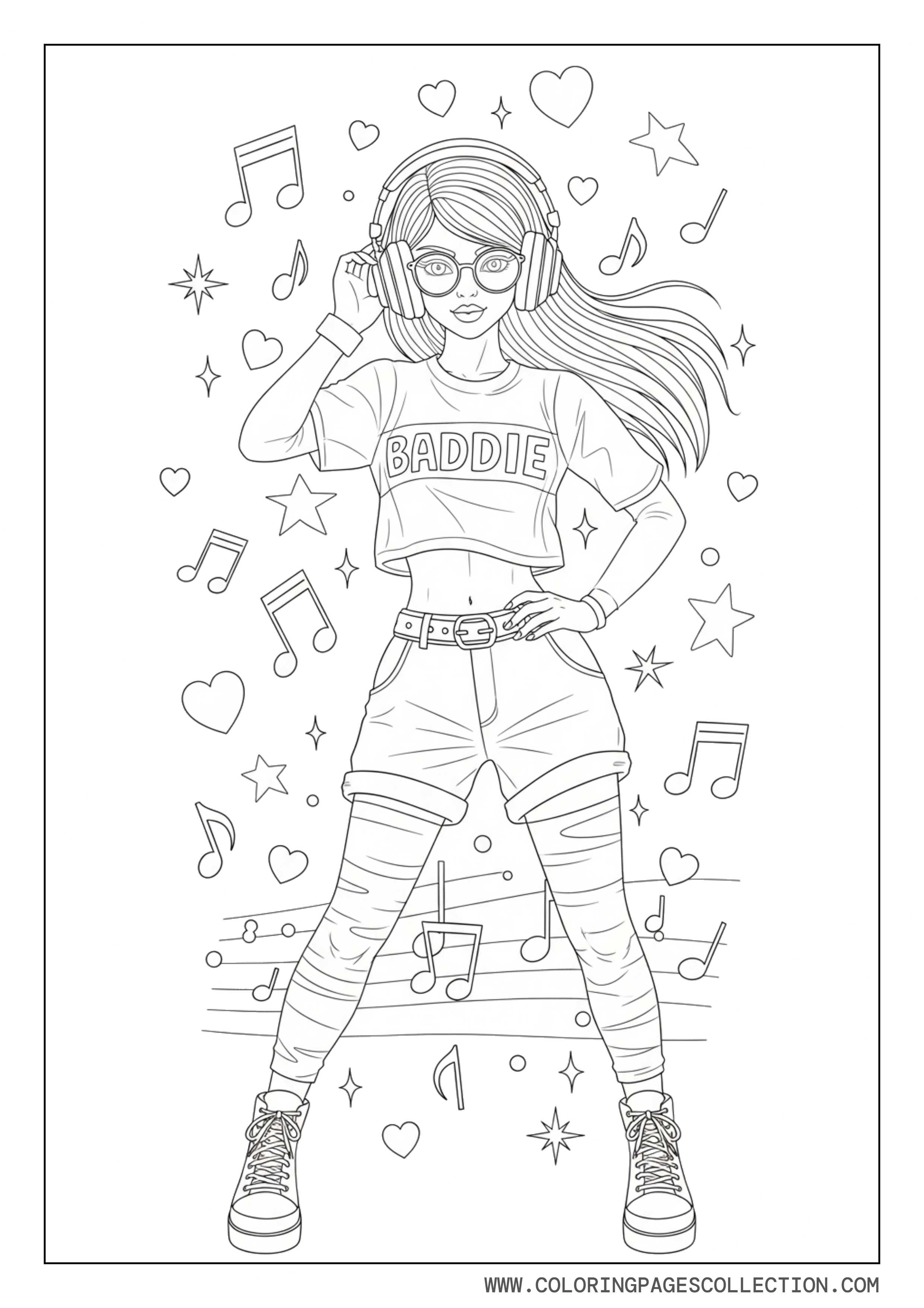 Baddie Girl with Headphones and Music