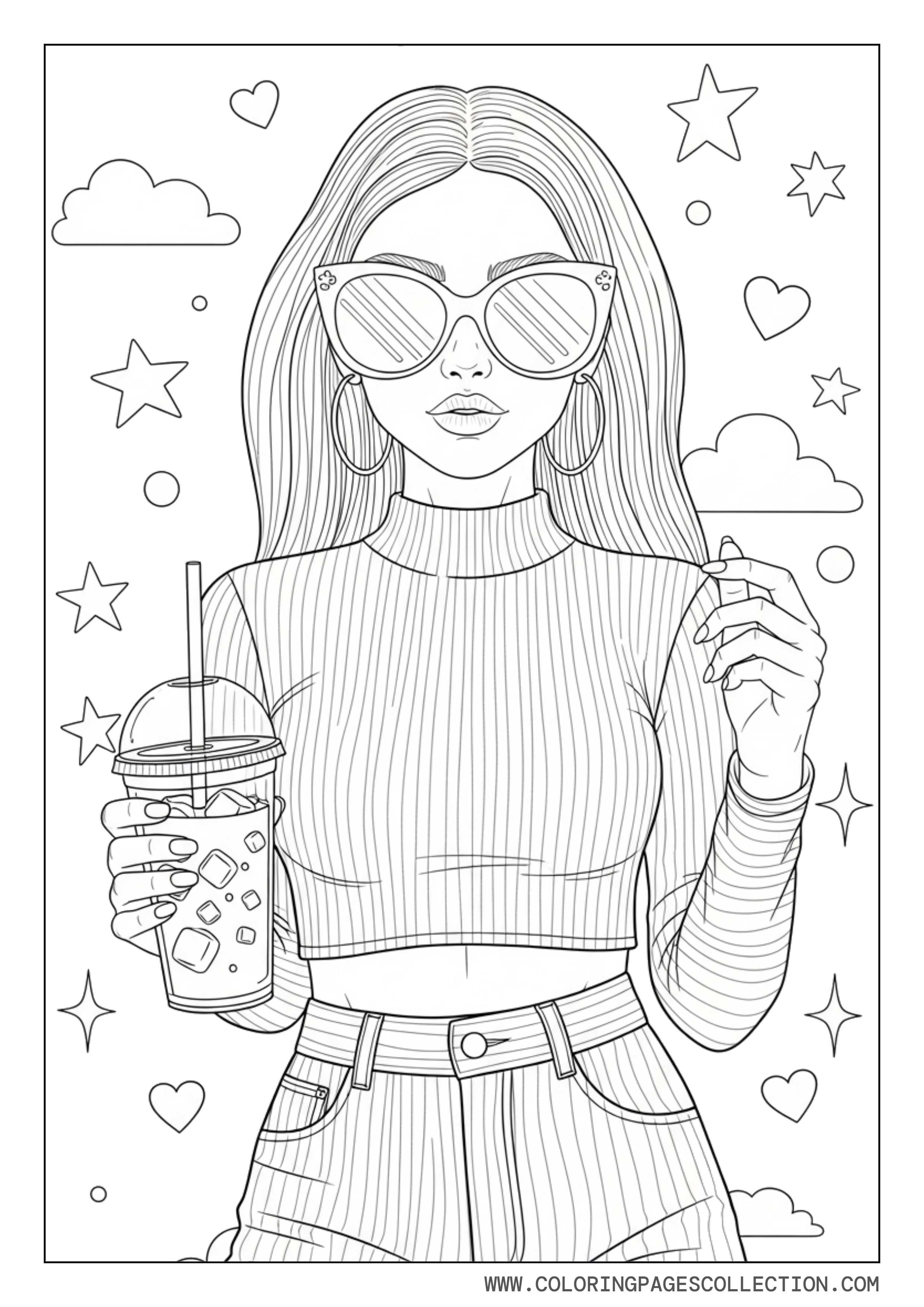 Baddie Girl with Sunglasses and Iced Coffee