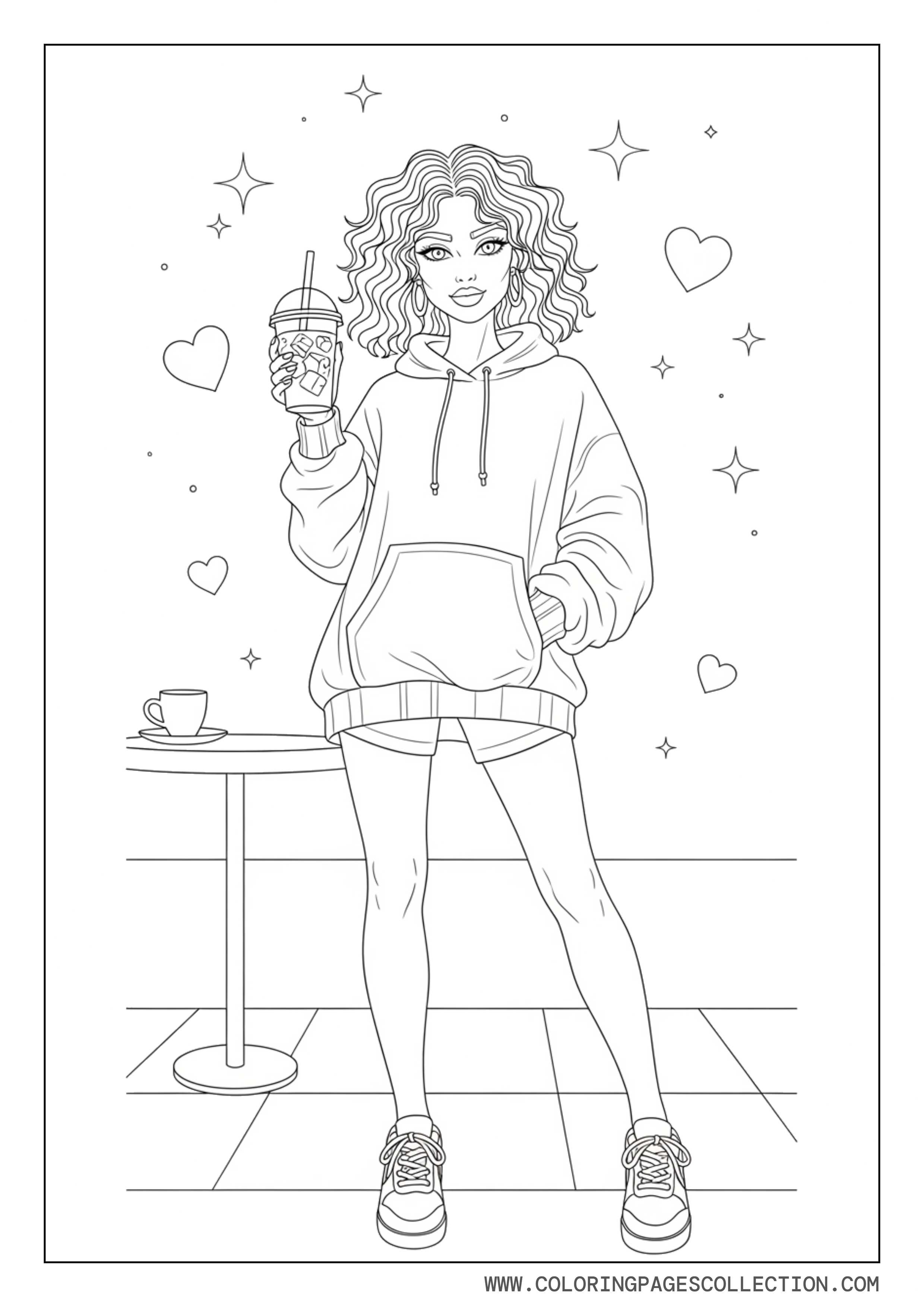 Curly Hair Baddie with Coffee