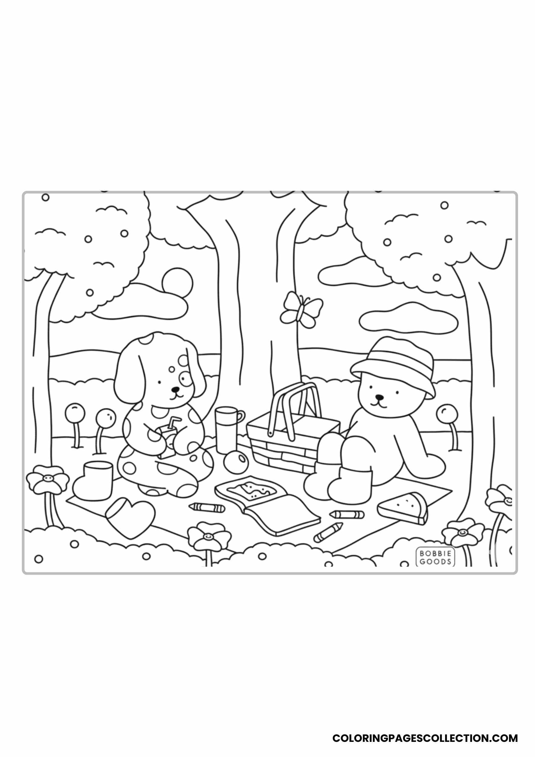 Quiet Forest Picnic Moments Coloring Sheet