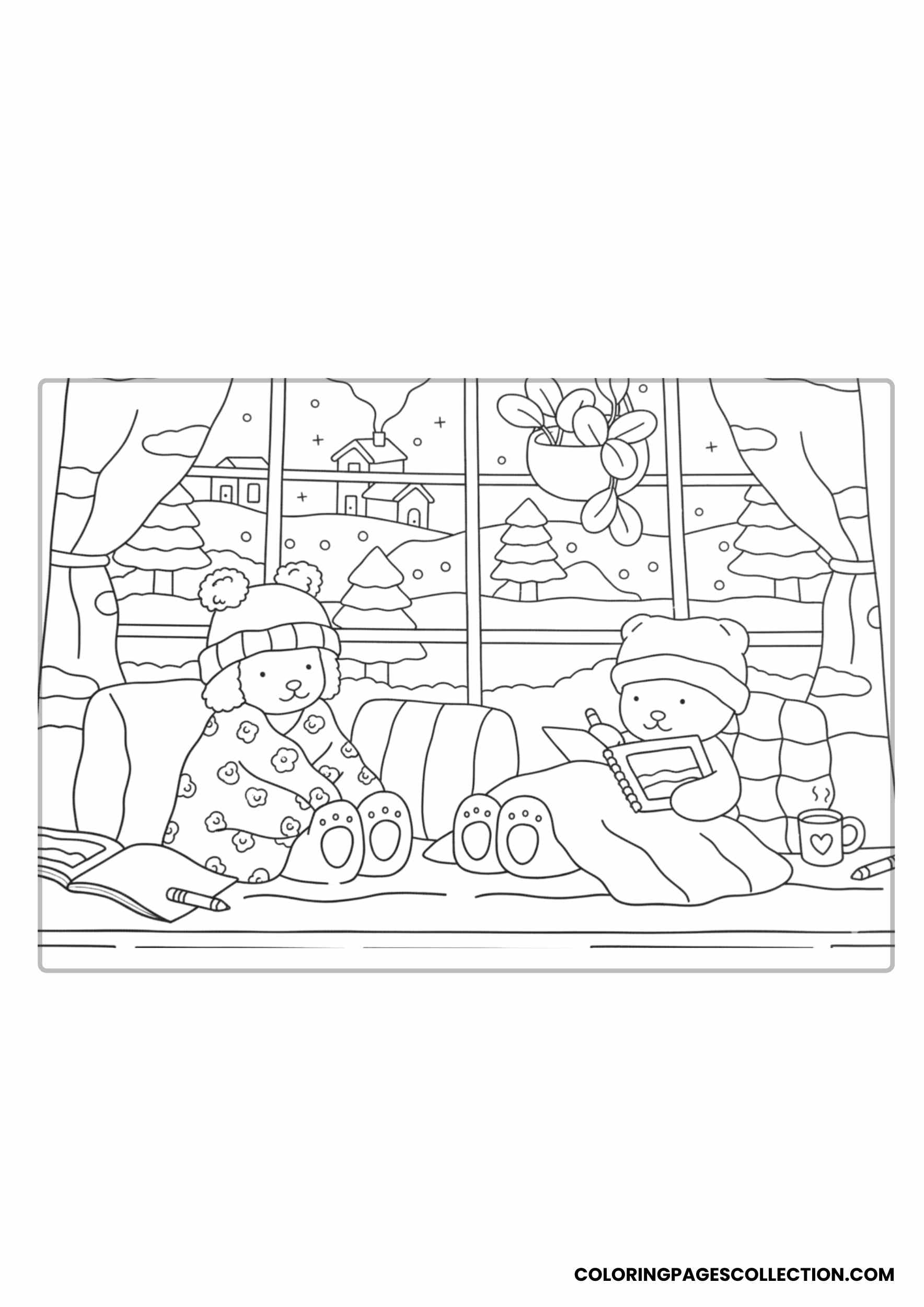 Cozy Market with Cute Friends Coloring Pages