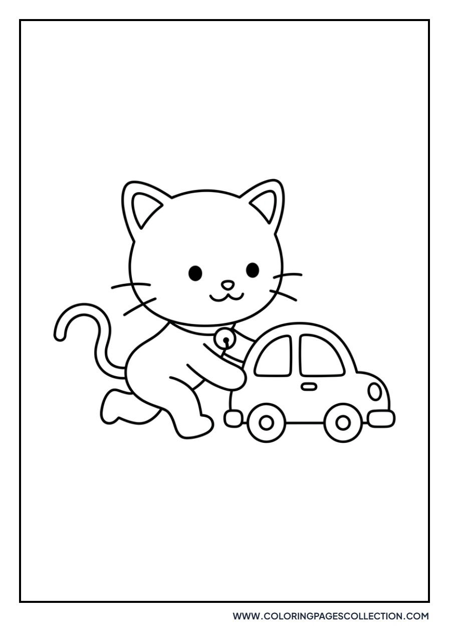 Chococat playing with a Toy Car