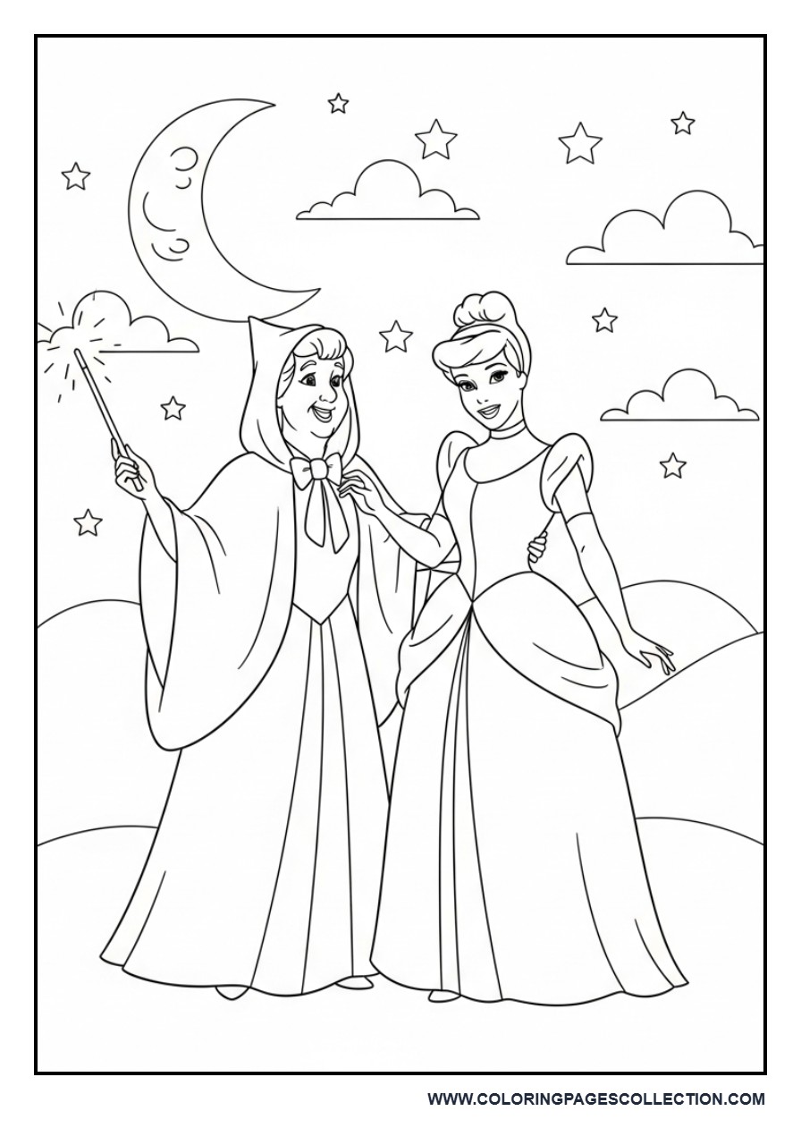 Cinderella and Fairy Godmother Under the Moon