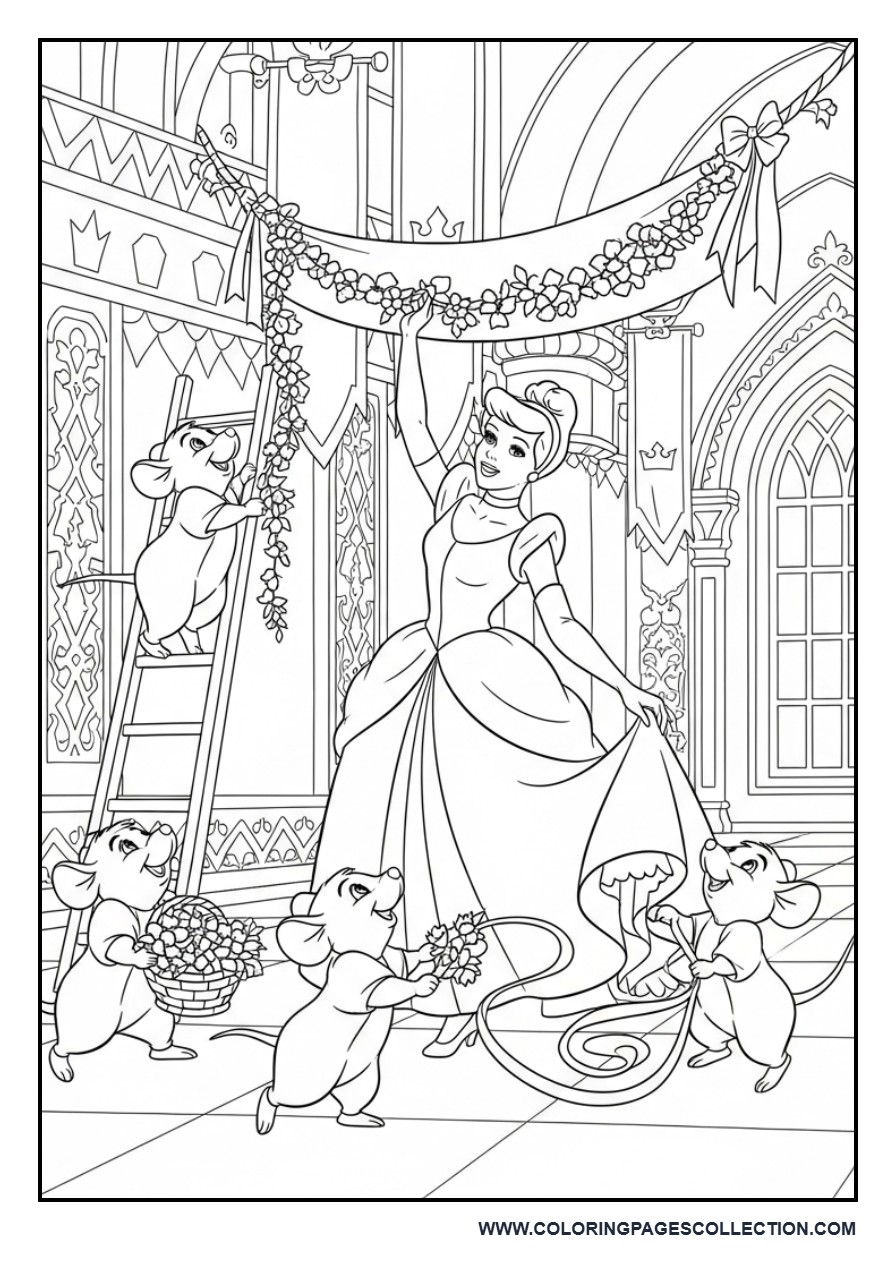 Cinderella and Mice Decorating the Castle