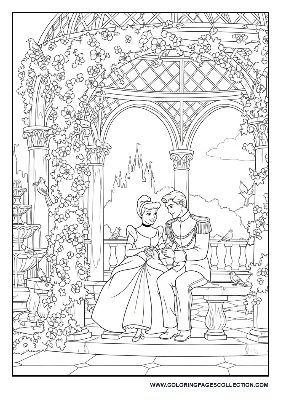 Cinderella and Prince in Royal Garden Pavilion