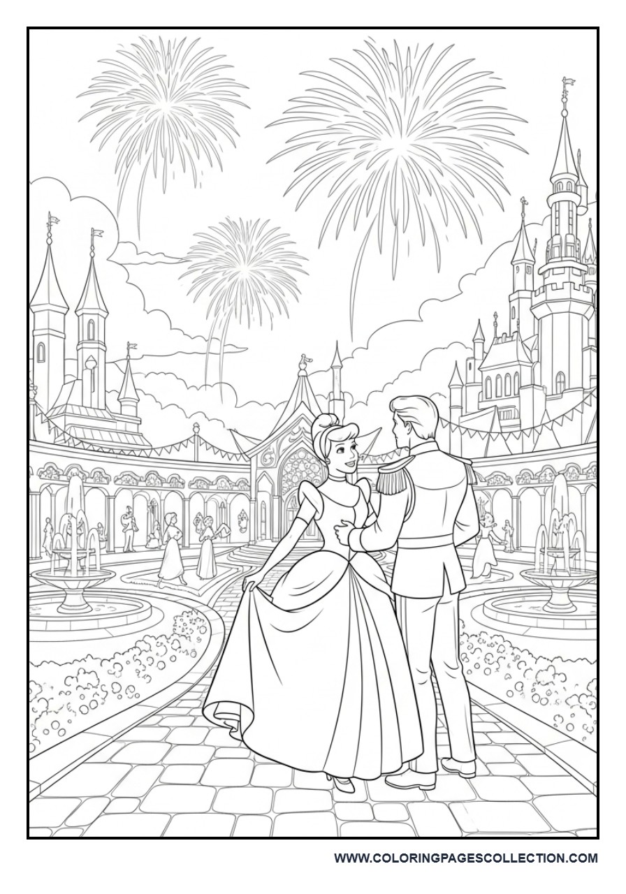 Cinderella and Prince Watching Fireworks