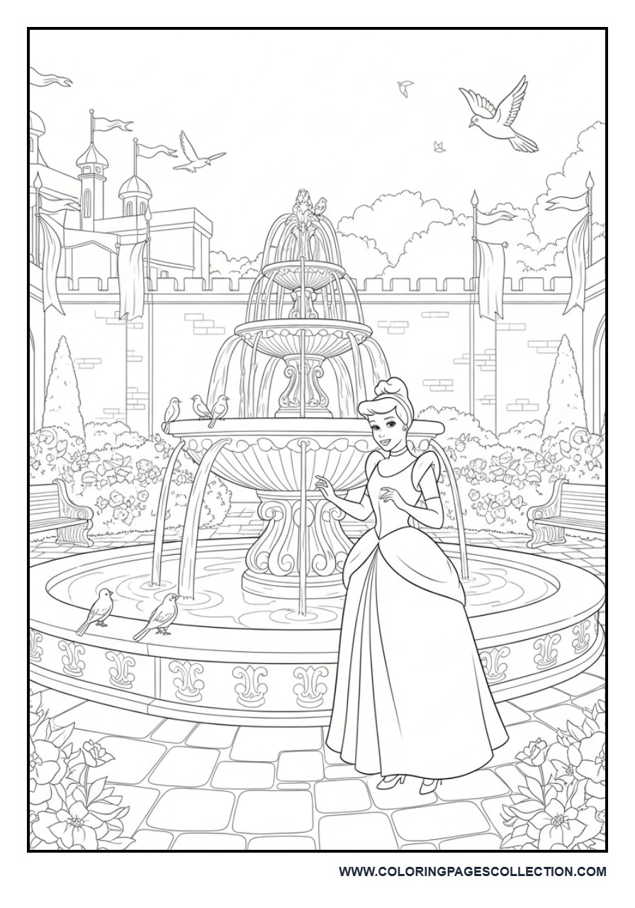 Cinderella and the Castle Courtyard Fountain