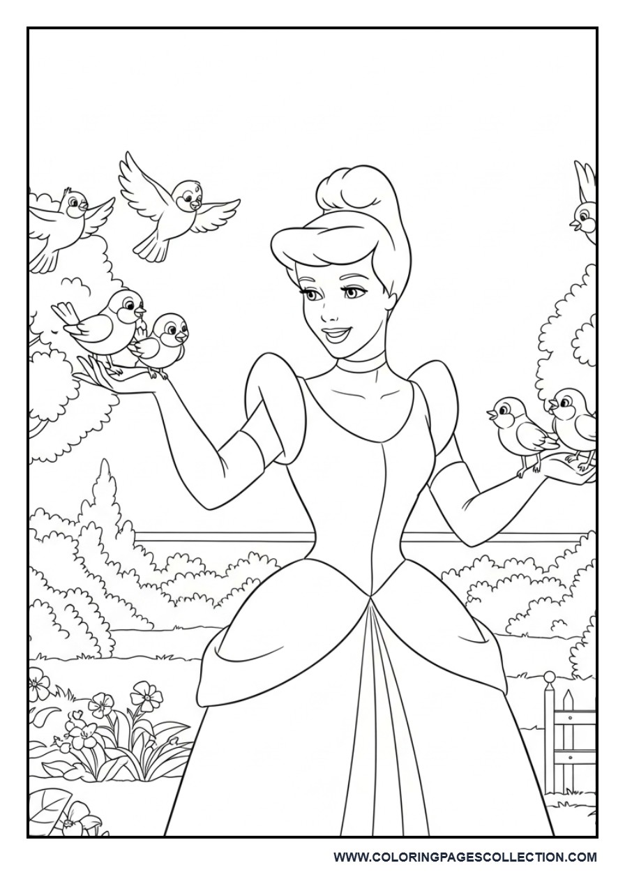 Cinderella Feeding Birds in the Garden