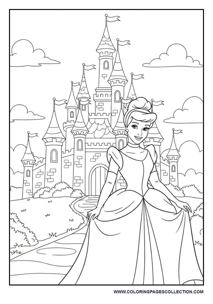 Cinderella in Front of a Simple Castle