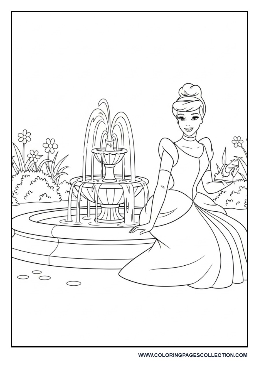 Cinderella Sitting Near Fountain