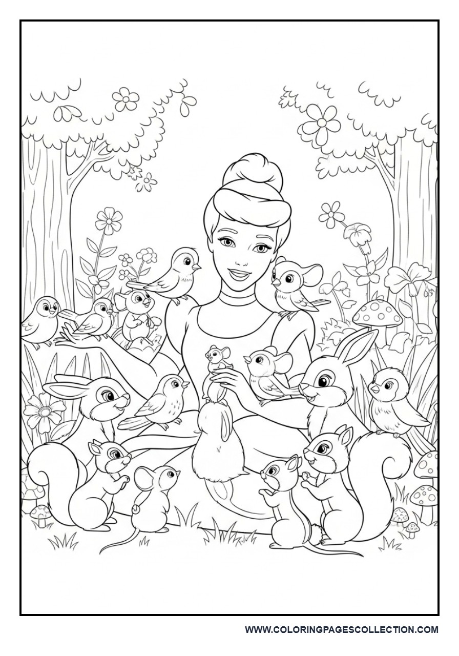 Cinderella with Animal Friends in Forest