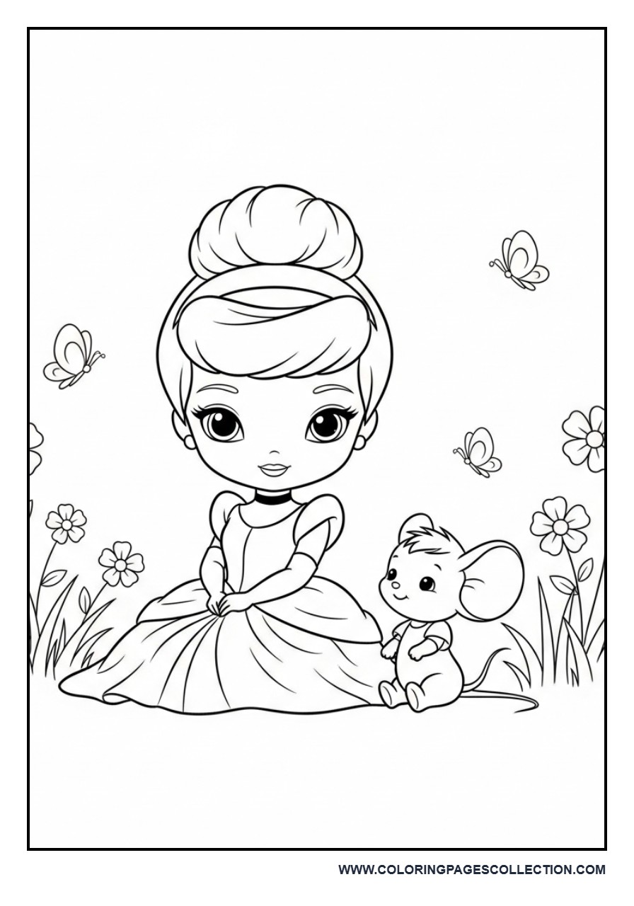 Kawaii Cinderella and Tiny Mouse Friend