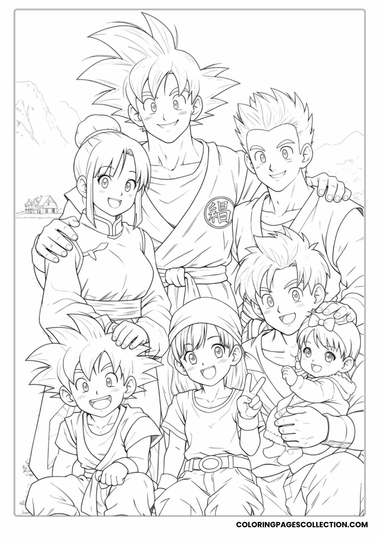 Dragon Ball Z Family and Friends Group Coloring Page