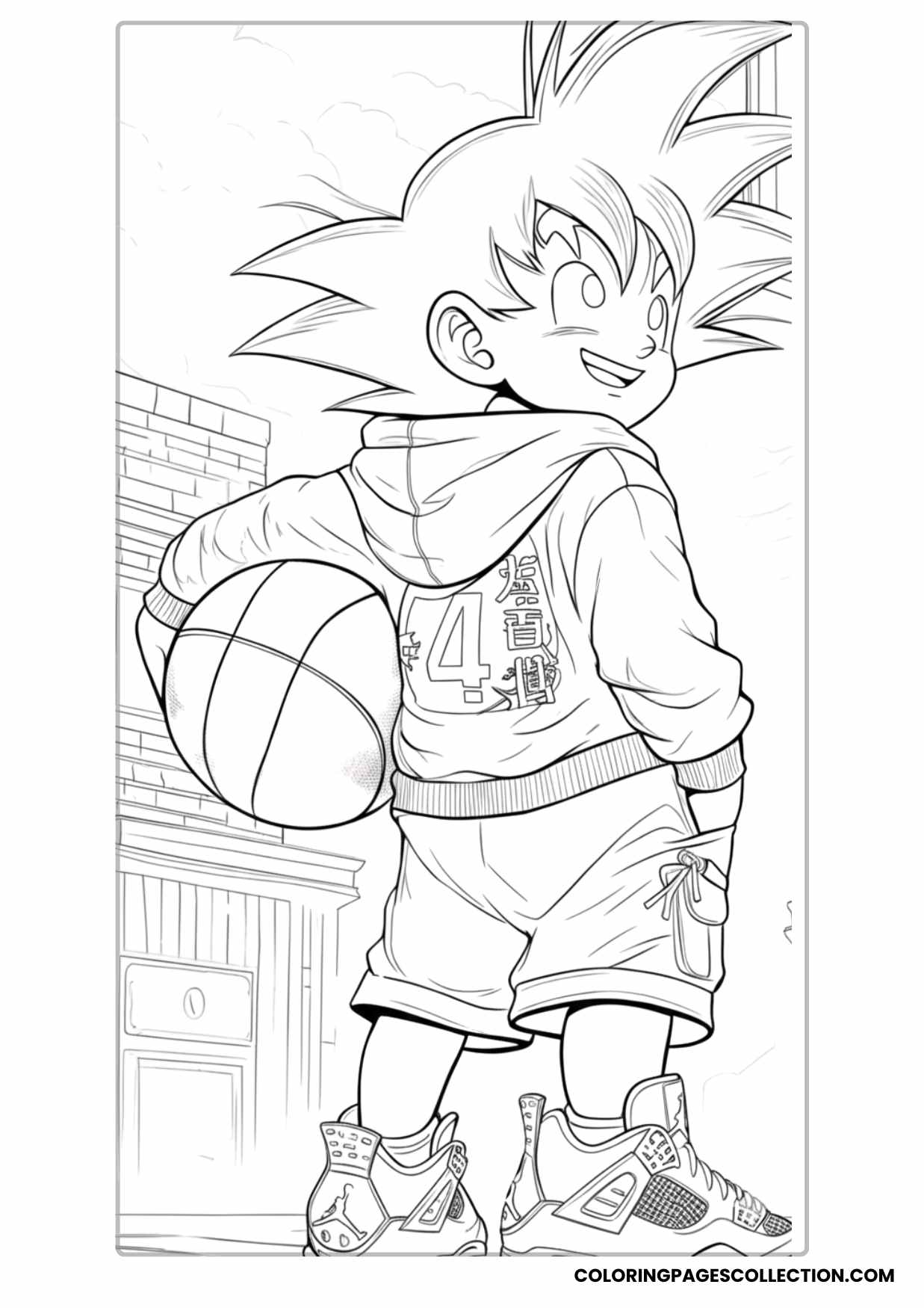 Kid Goku with Backpack Adventure Coloring Sheet