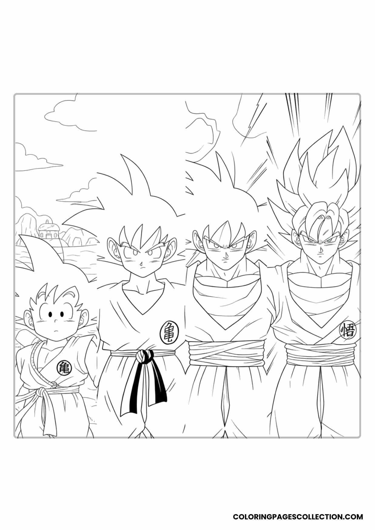 Goku and Friends Peaceful Scene Coloring Sheet