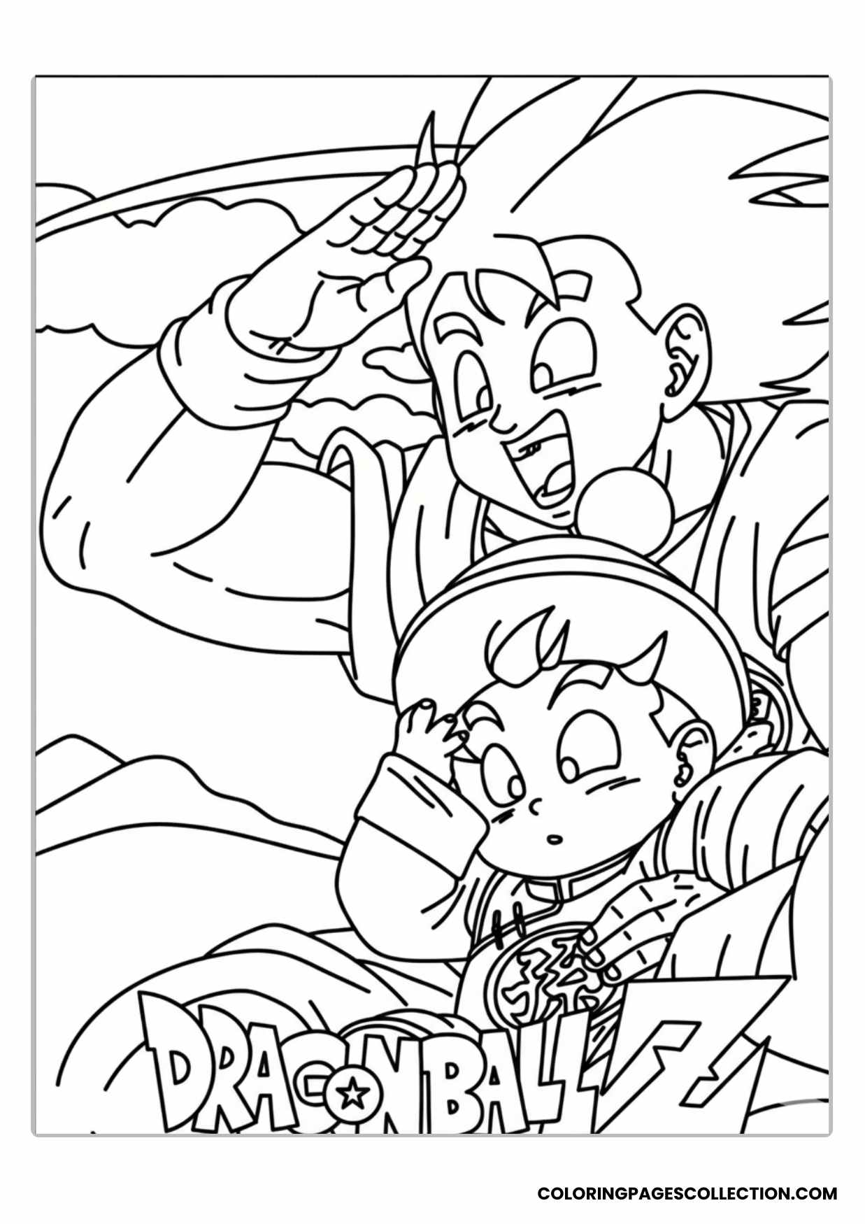 Krillin and Young Gohan Fun Moment Coloring Page