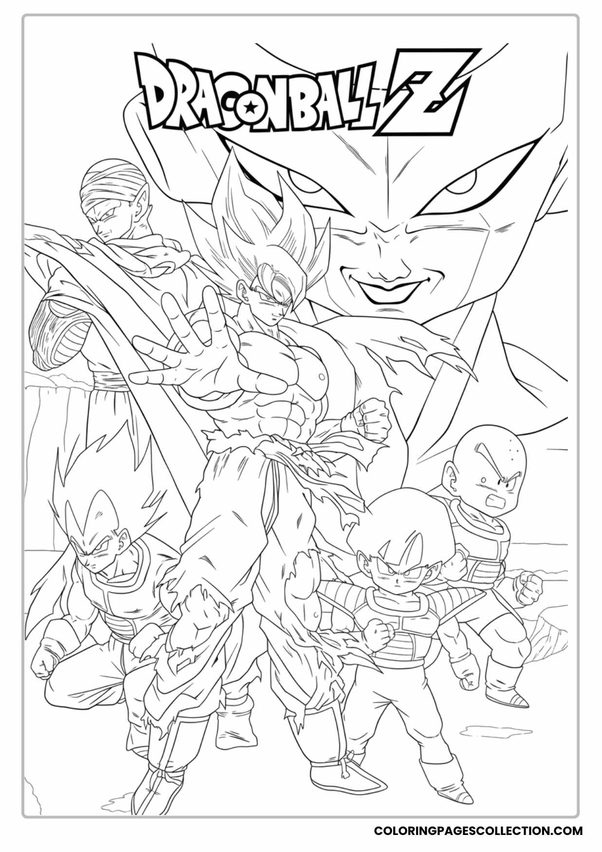 Vegeta and Z Fighters Battle Ready Coloring Sheet
