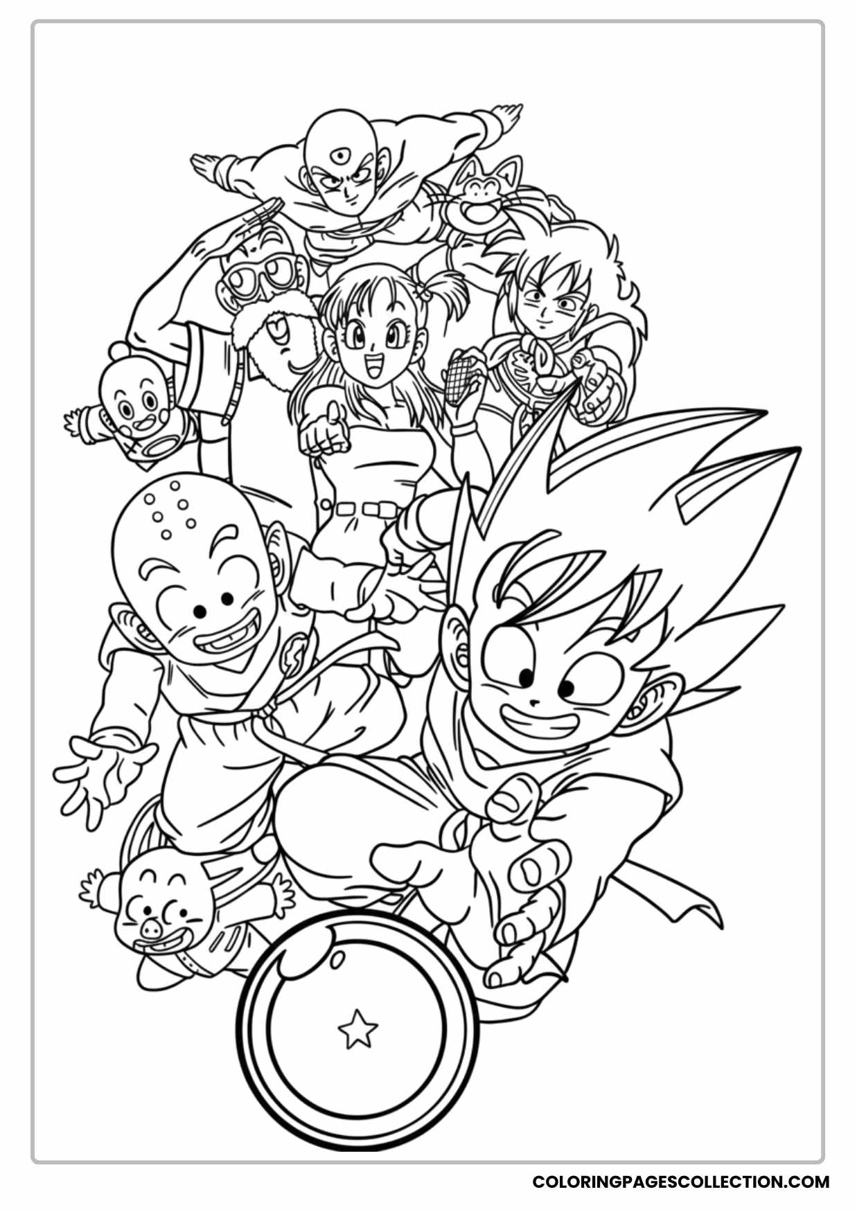 Kid Goku and Friends Adventure Ride Coloring Sheet