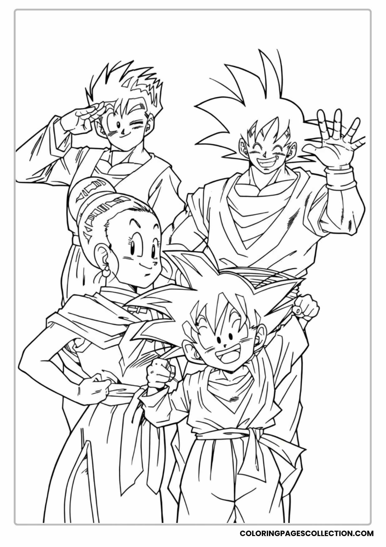 Goku with Bulma and Friends Group Coloring Page