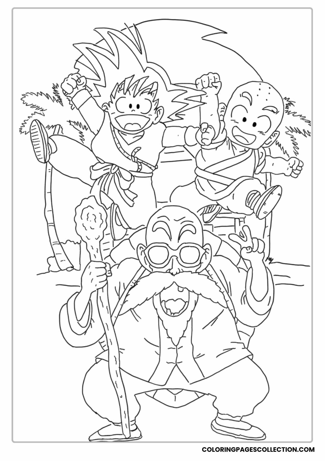 Master Roshi and Friends Fun Scene Coloring Sheet