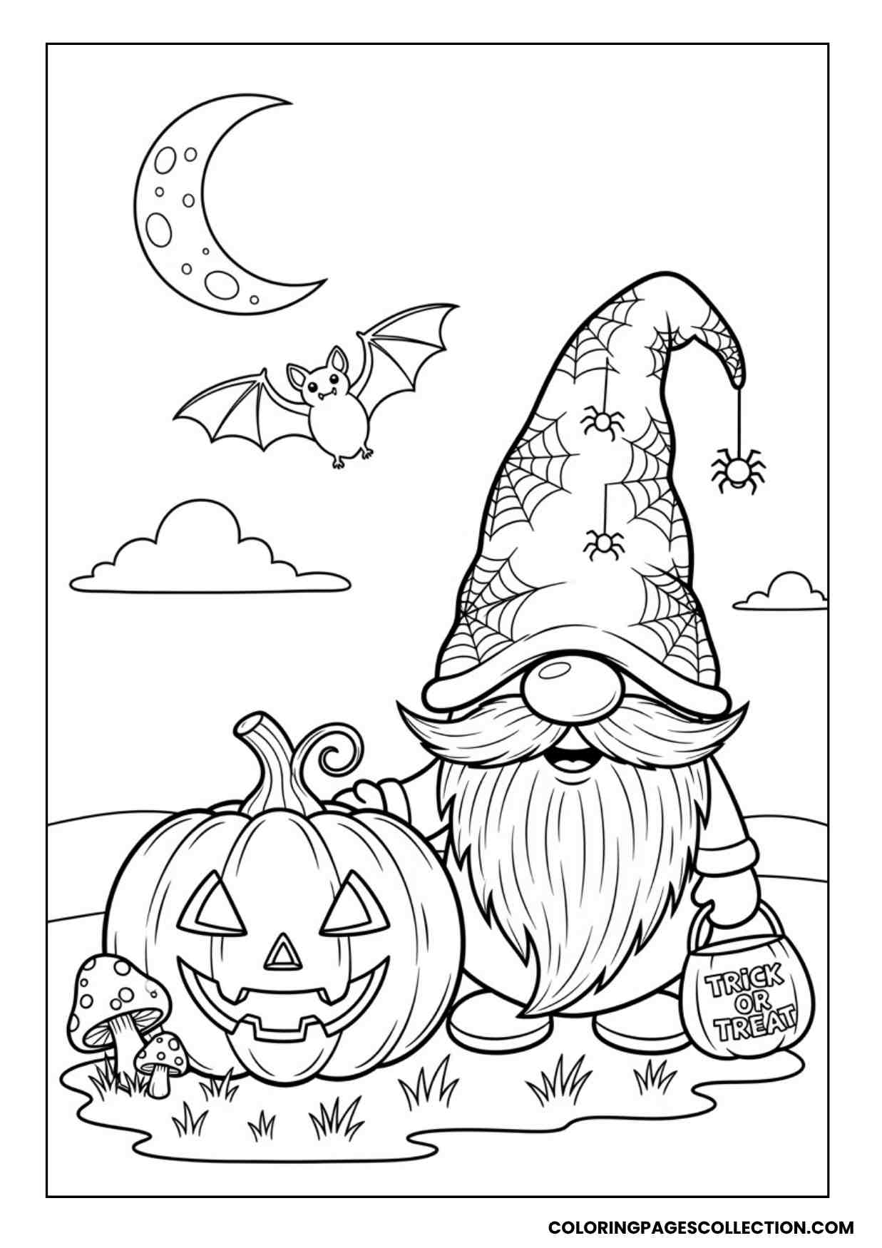 halloween gnome with pumpkin coloring sheet