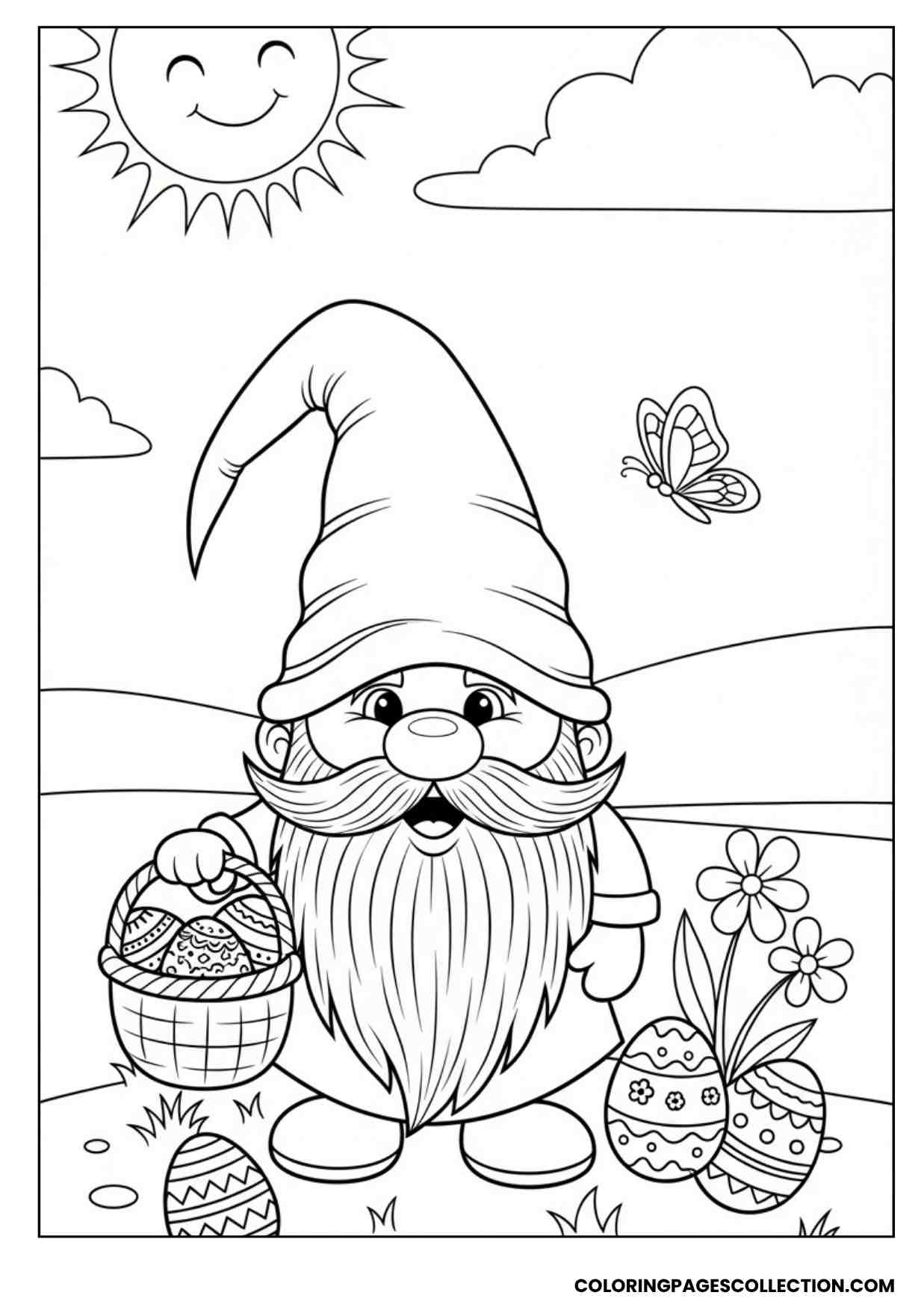 easter gnome with eggs coloring page