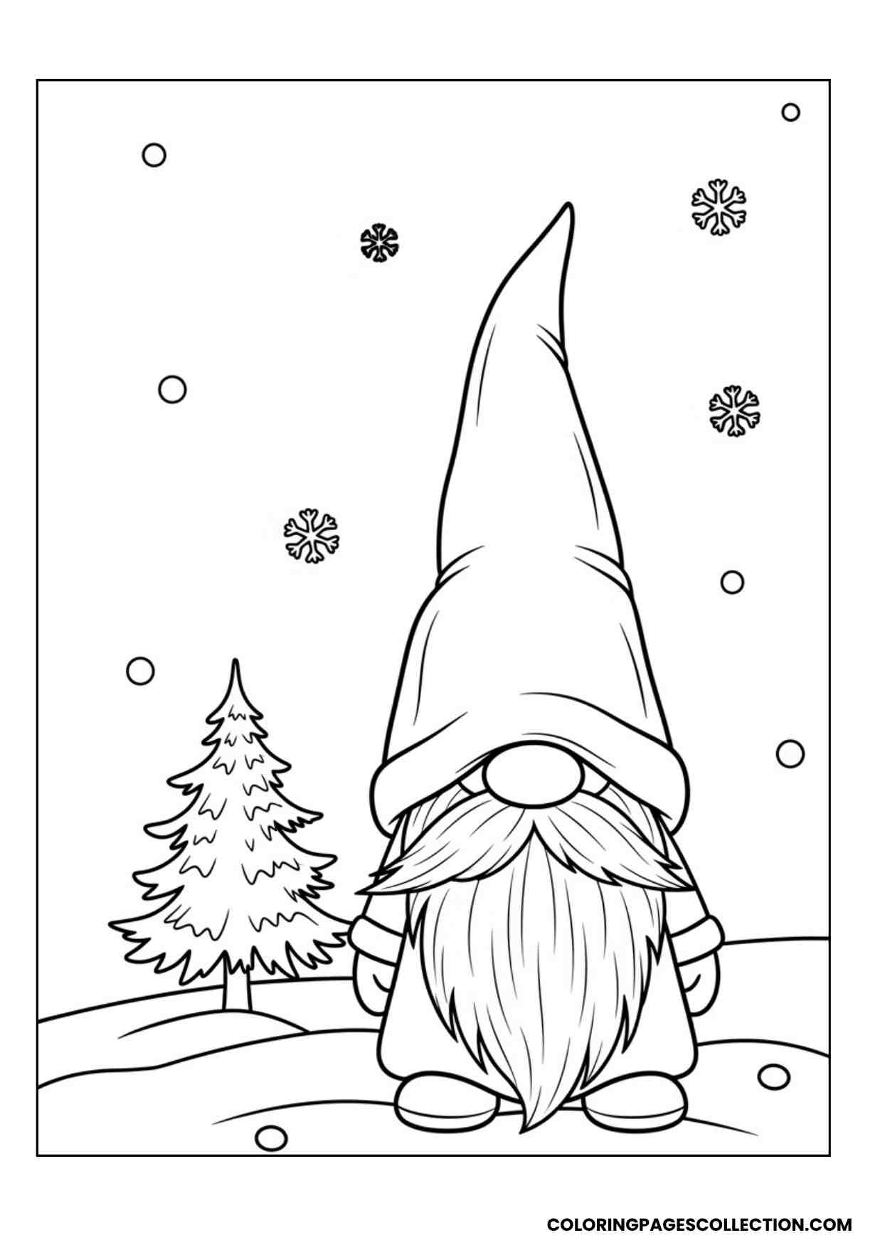 scandinavian winter gnome coloring page