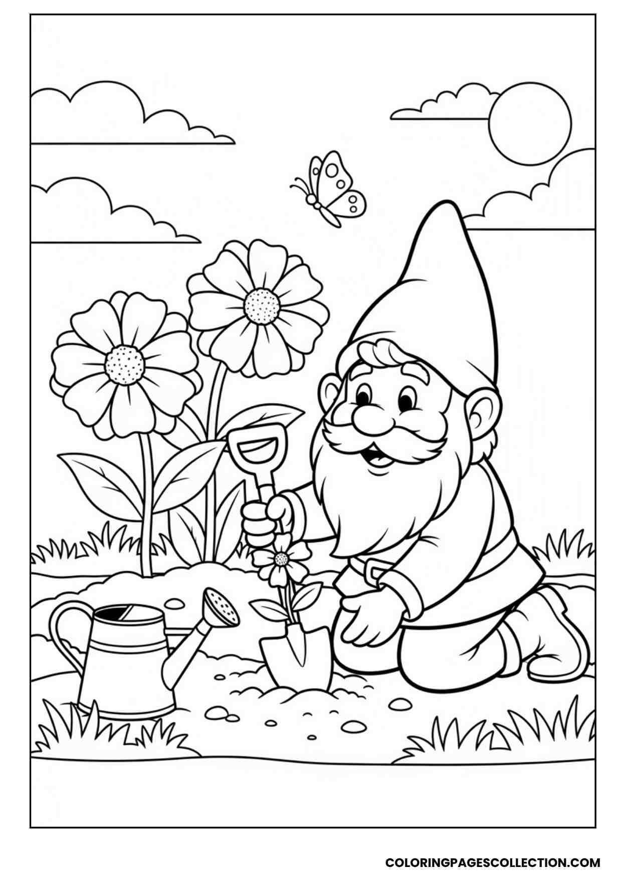 gnome planting flowers sheet
